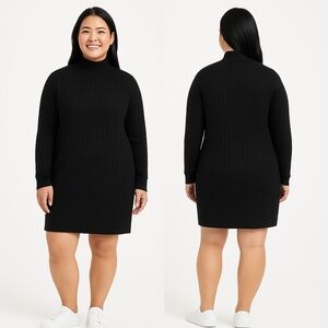 NWT Hilary Radley Mock Neck Ribbed Sweater Dress Black Size Small